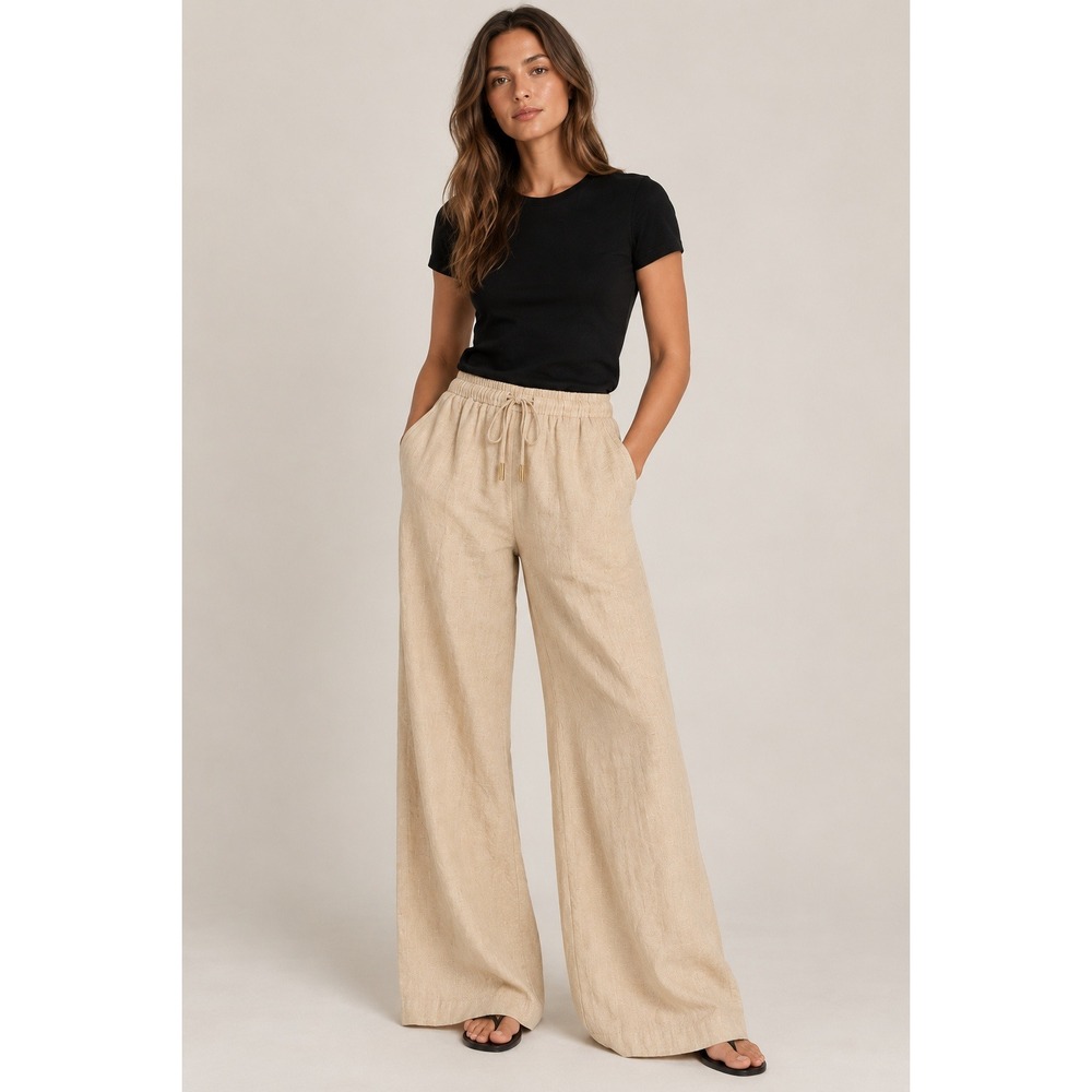 Monday Swimwear Tuscany Pant Raffia Linen Blend Wide Leg Pants Size P/XS-S